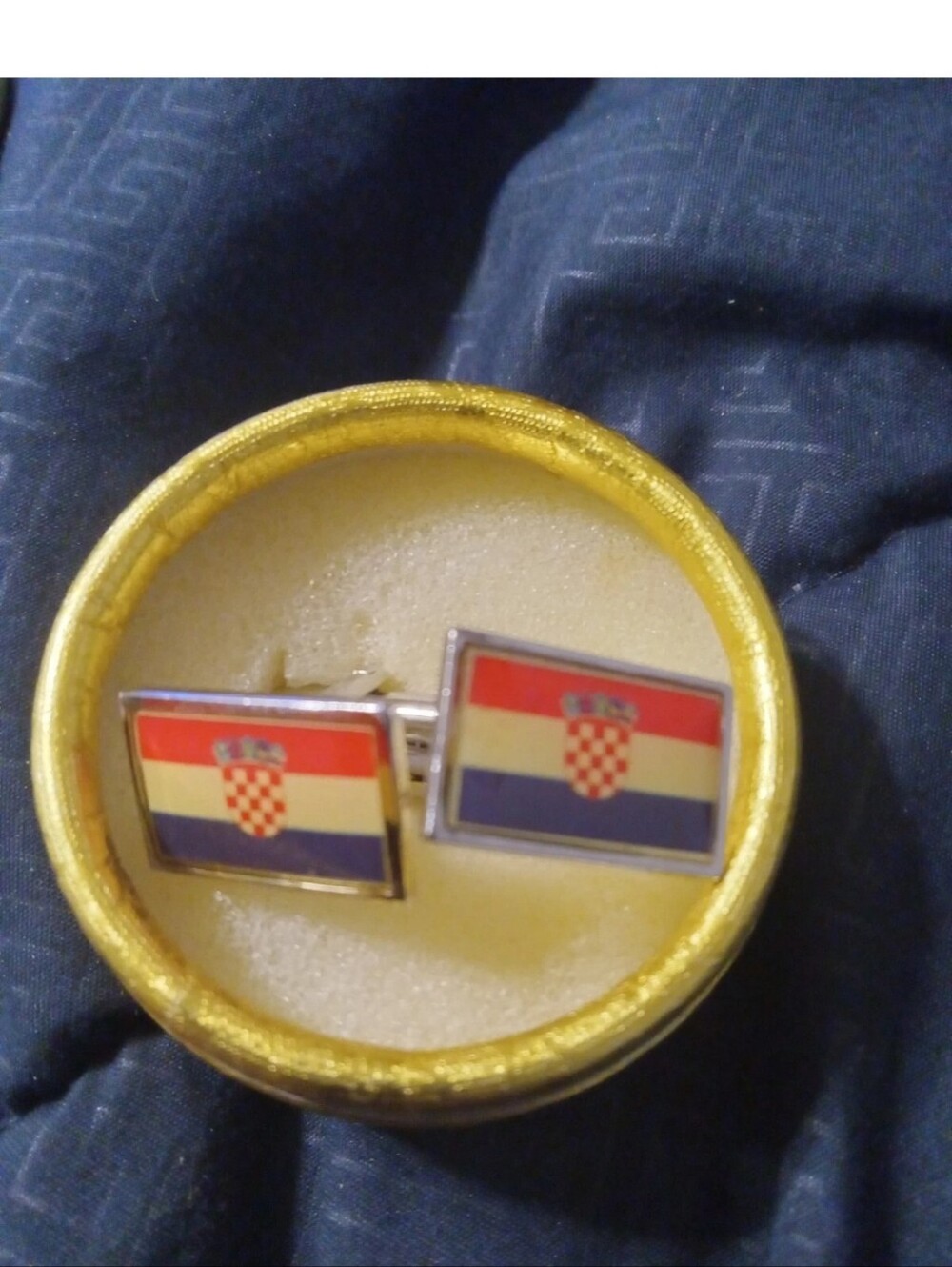 Croatia Flag Rectangular Cufflinks - Silver Trim